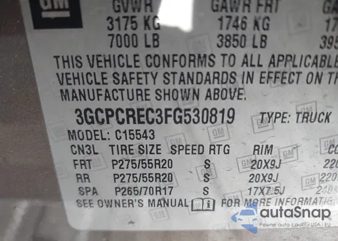 2015 Chevrolet Silverado 1500 1Lt из США, поврежденный, VIN 3GCPCREC3FG530819